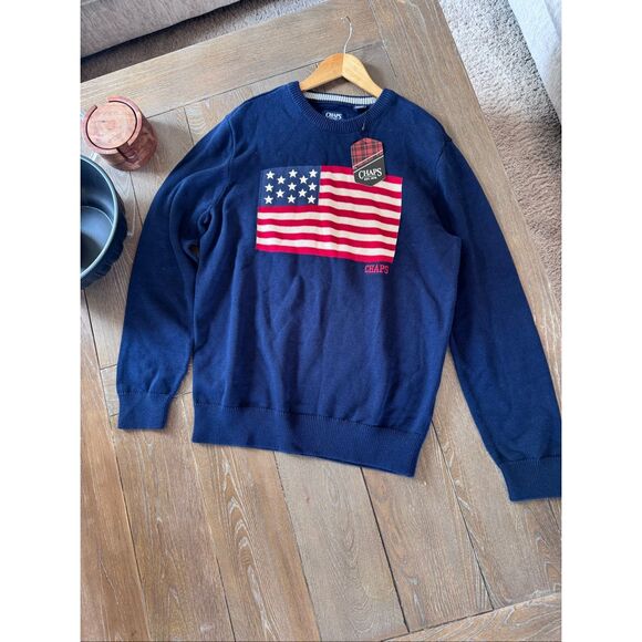 NWT Chaps American Flag Sweater In Navy Men’s Size Large - Picture 5 of 8